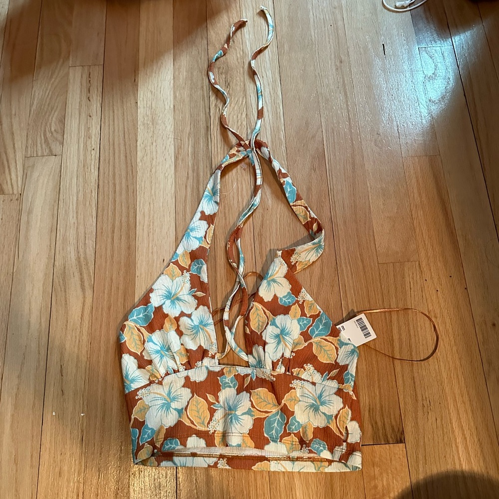 Urban Outfitters Hawaiian Floral Halter Crop Top - NEW WITH TAGS